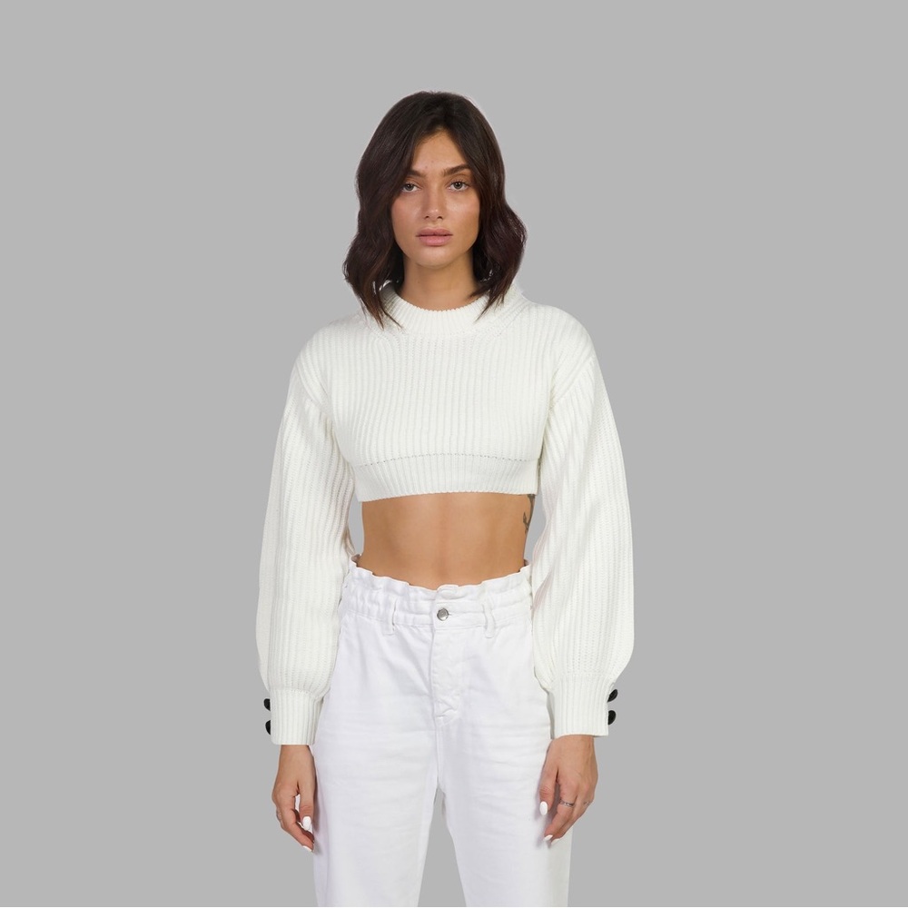 White Boxy Crop Top with Long Sleeves